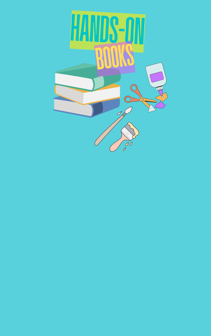 Hands-on Books over books and craft supplies