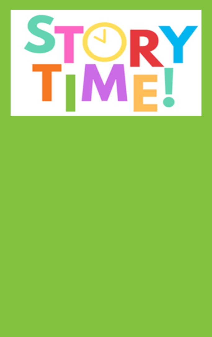 Story time logo with a clock as the "O" in the word story