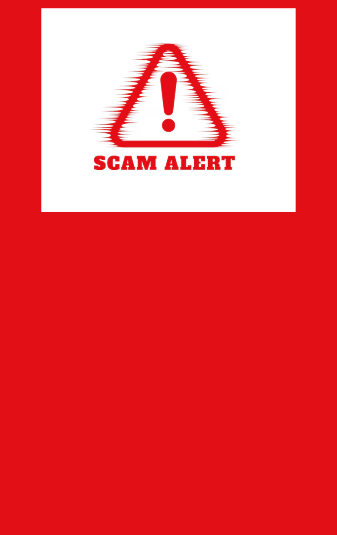 Scam alert! within red triangle and exclamation point