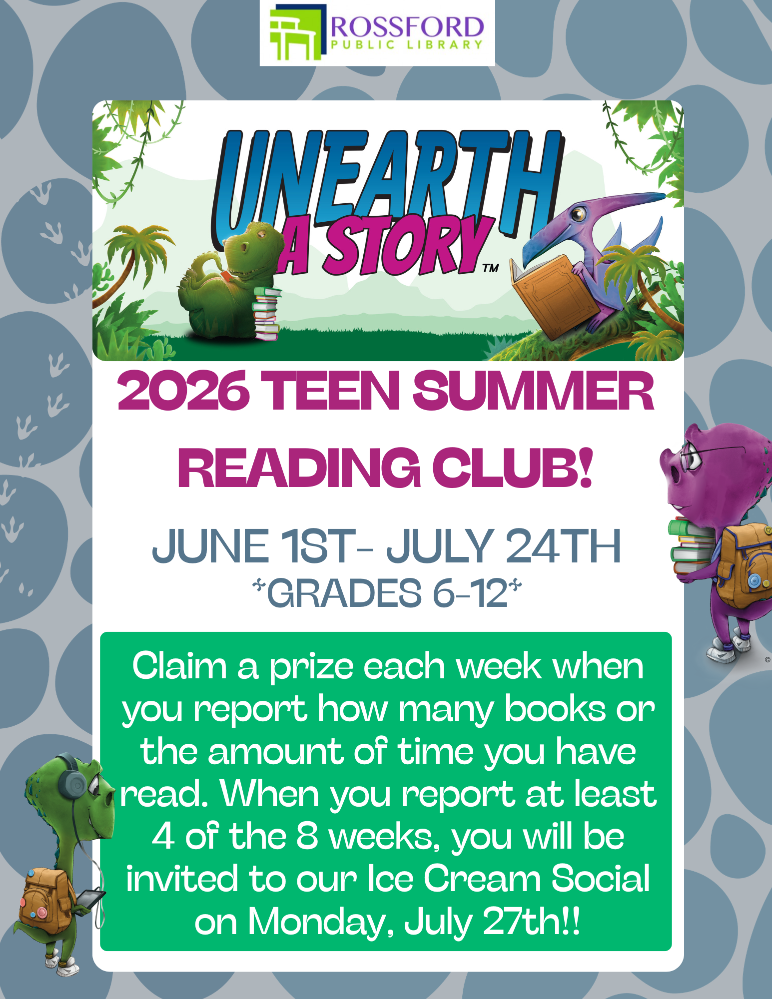 front of Teen Summer Reading Club flyer, details within this post