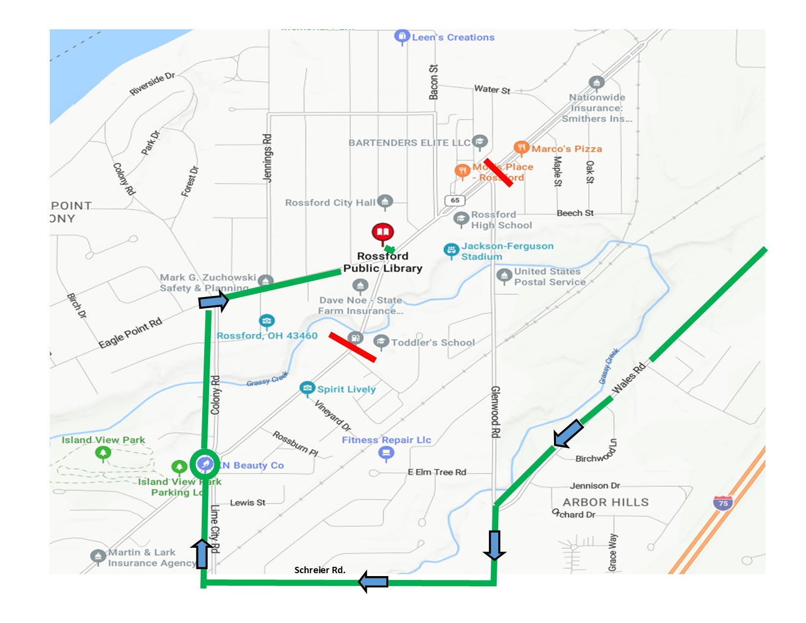 Map of routes to get to library during construction