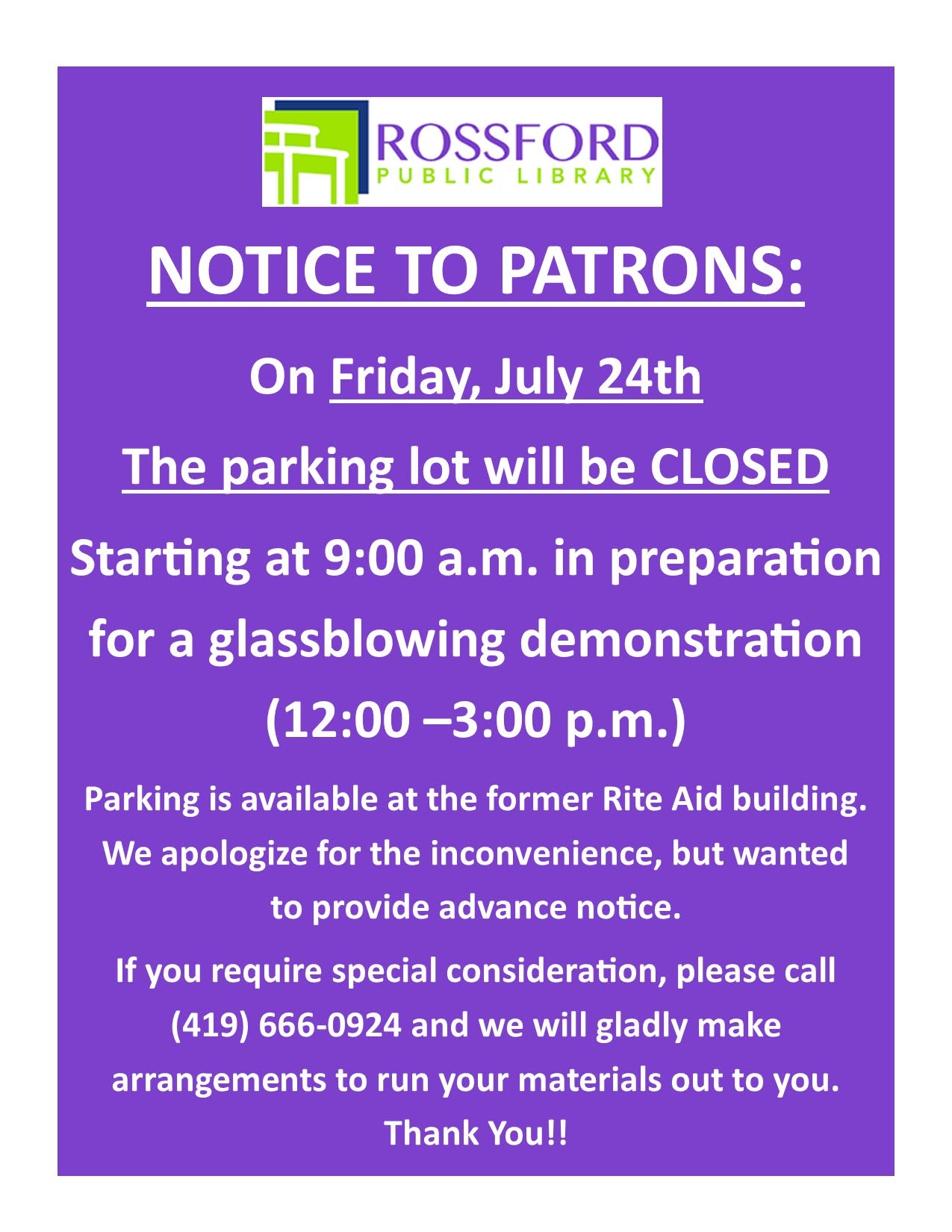 Information about parking lot closure